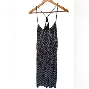 LOFT Outlet Black Mini Dress Flowy Summer Spaghetti Strap White Detailing Sz S